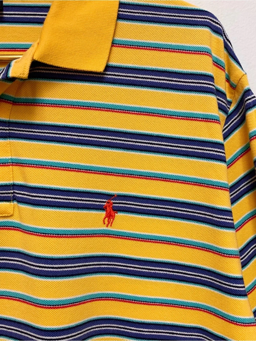 Vintage Polo Ralph Lauren Short Sleeve Polo Size L Yellow Stripe Pique Cotton